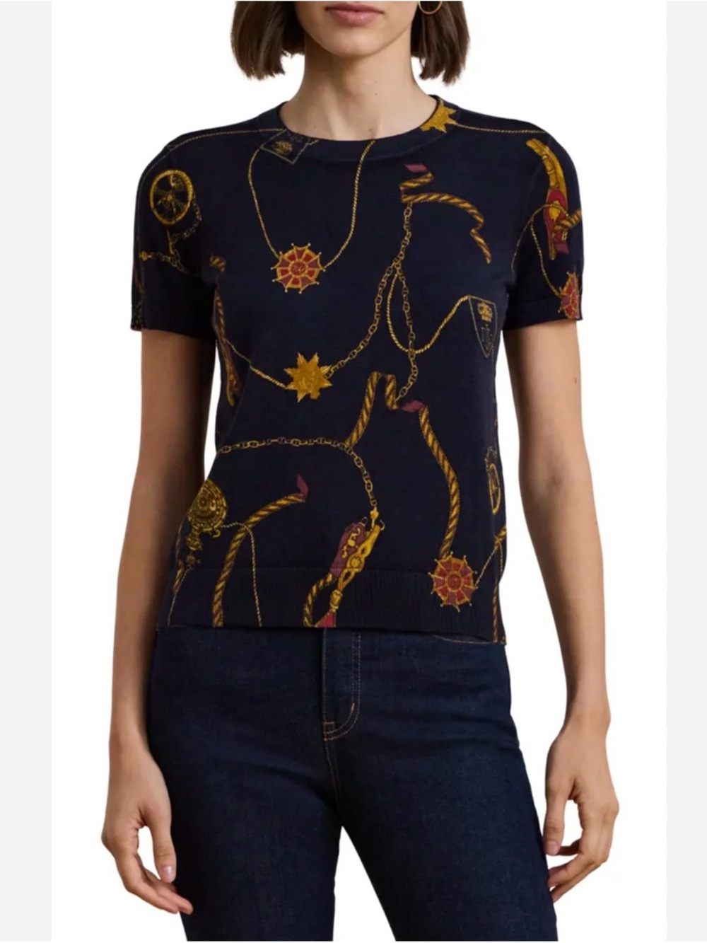 Ralph Lauren Women's midnight blue Short-Sleeve Chain Print Top